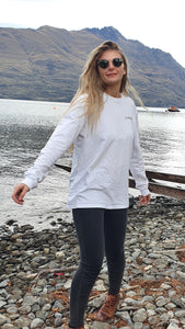 Zoey sporting out Long sleeve white organic cotton top