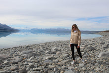 Load image into Gallery viewer, Zoey walking around Lake Pukaki wearing the Origin Anorak, Hoodie, Ribbed Dream Leggings. Zoey is wearing a size small/medium. These are mid to high waist, 4 way stretch. Super versatile , can be used for so many activities. They can be dressed up with a blazer and nice top, boots or cute little heel. They can be worn to work, the gym, the school run, yoga, coffee, groceries, parent teacher interviews, fashion show, hanging at home, marathons ... literally whatever the occasion are a dream!
