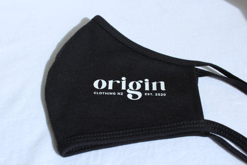 Flat view of the printed side of the triple layer organic cotton mask